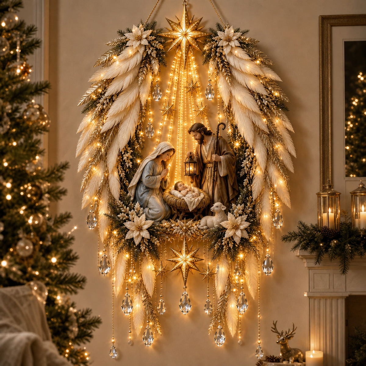 Angel Wings Nativity Wall Light — Lighted Christmas Wall Décor