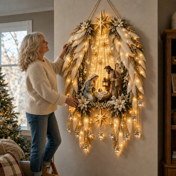 Angel Wings Nativity Wall Light — Lighted Christmas Wall Décor