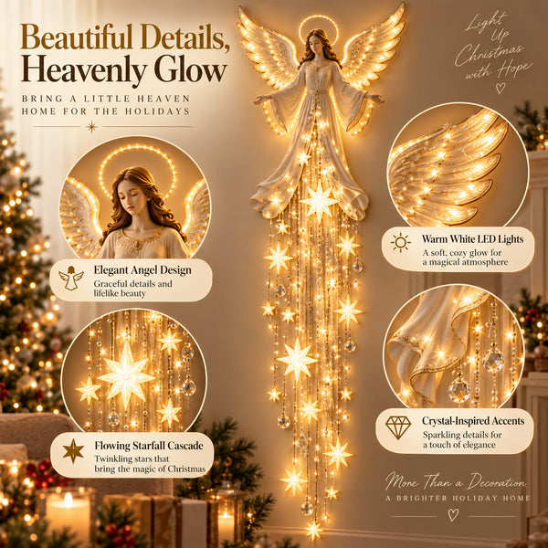 Angel Blessing Starfall Wall Light — Lighted Christmas Angel Wall Décor