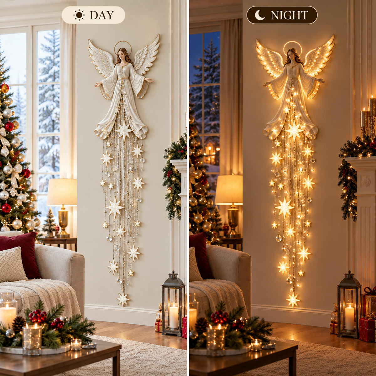 Angel Blessing Starfall Wall Light — Lighted Christmas Angel Wall Décor