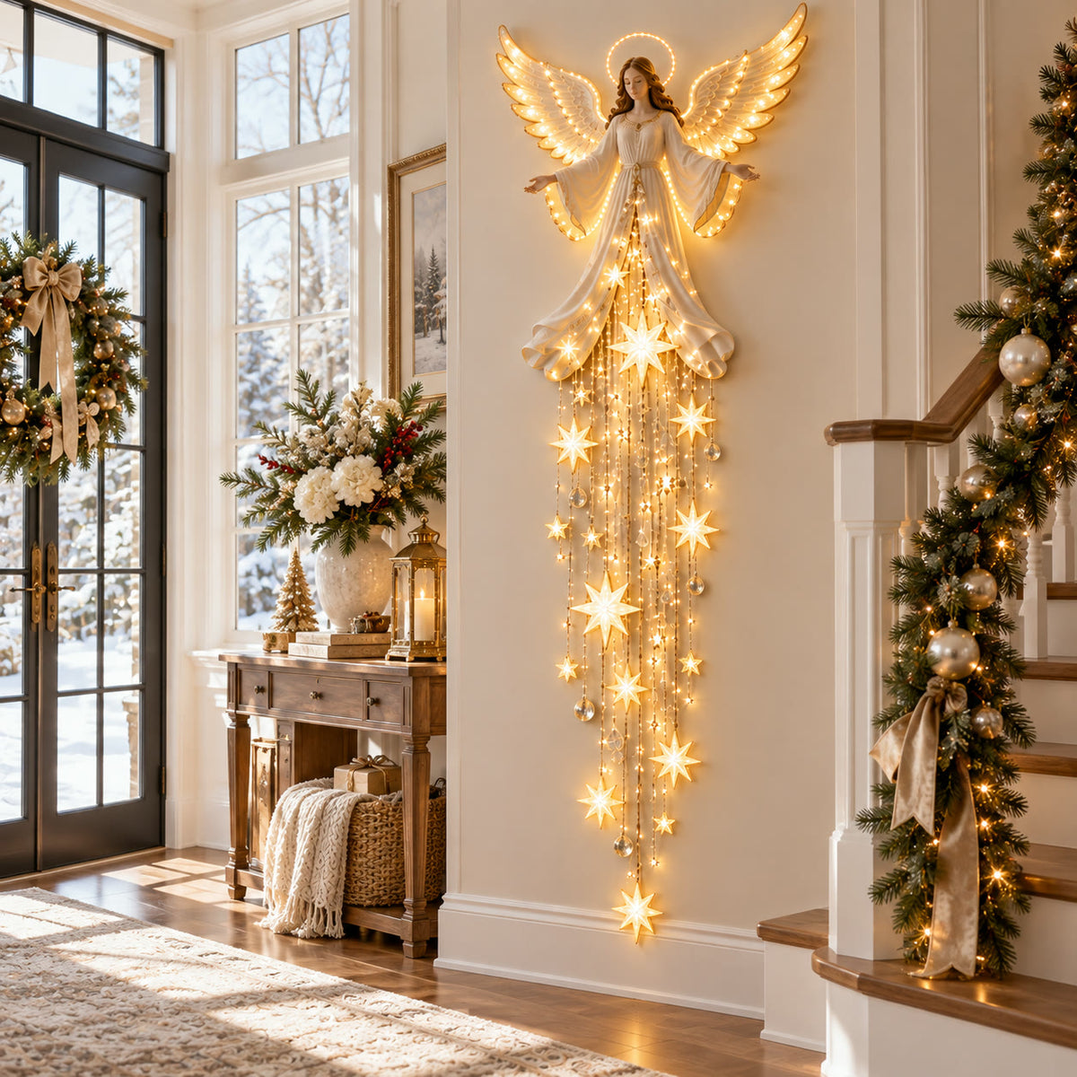 Angel Blessing Starfall Wall Light — Lighted Christmas Angel Wall Décor