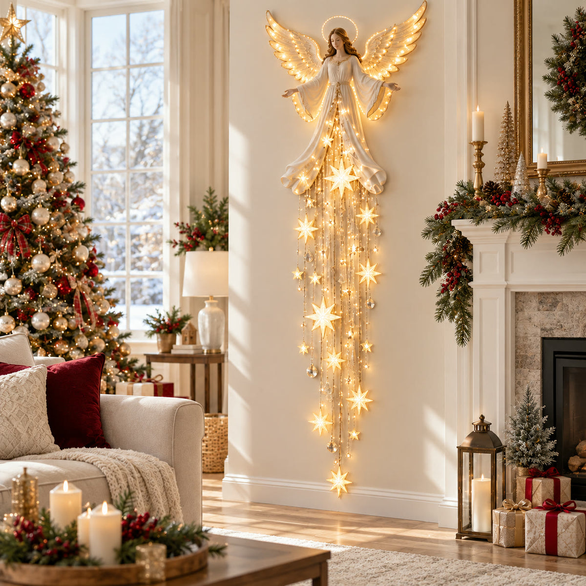 Angel Blessing Starfall Wall Light — Lighted Christmas Angel Wall Décor