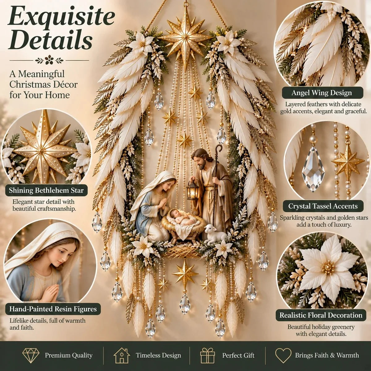 Angel Wings Nativity Wall Light — Lighted Christmas Wall Décor
