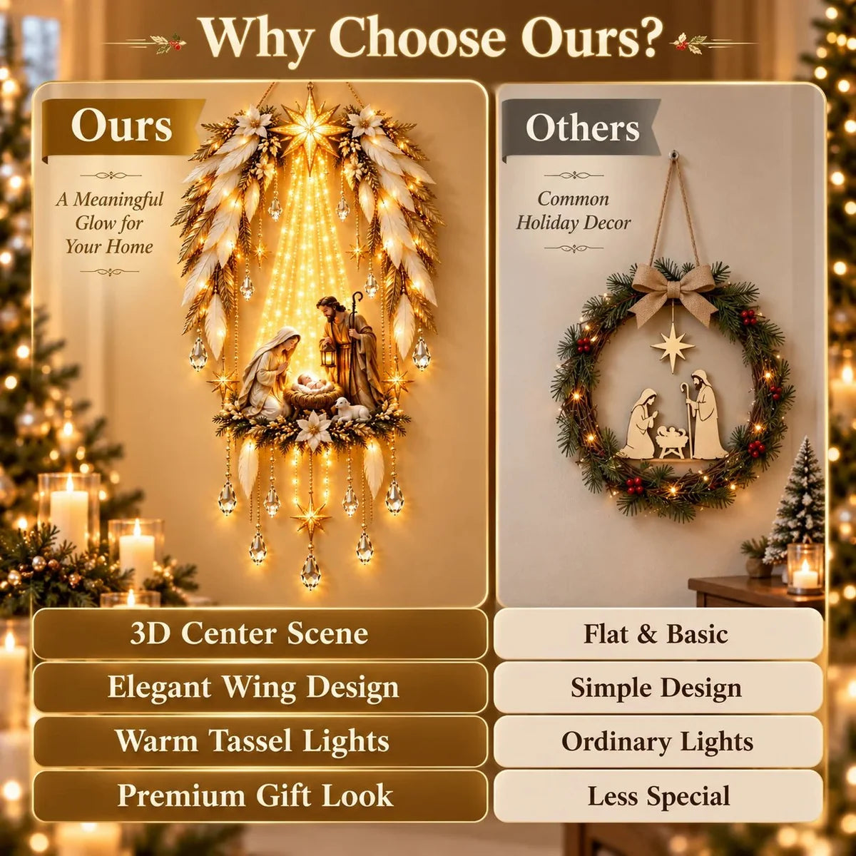 Angel Wings Nativity Wall Light — Lighted Christmas Wall Décor