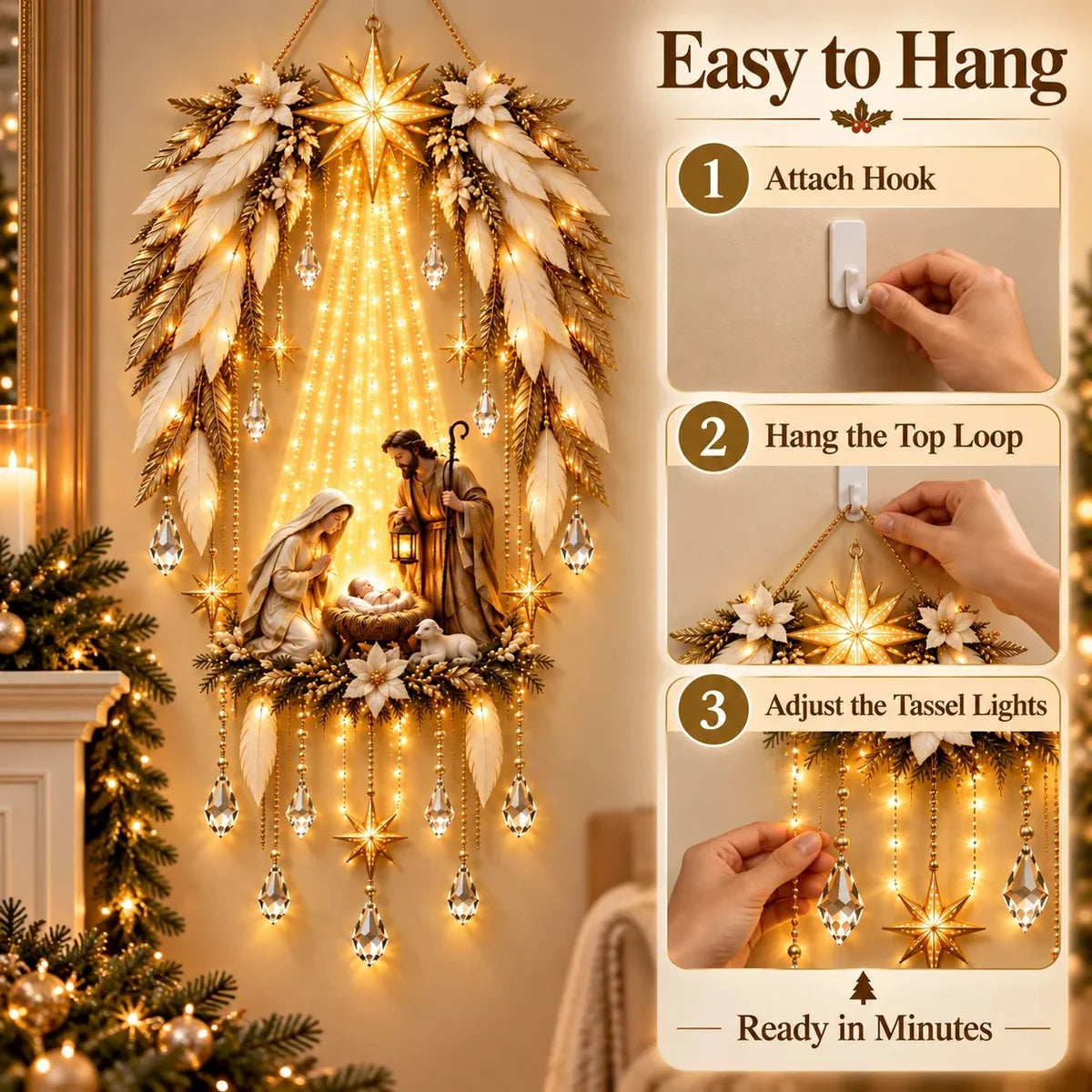 Angel Wings Nativity Wall Light — Lighted Christmas Wall Décor