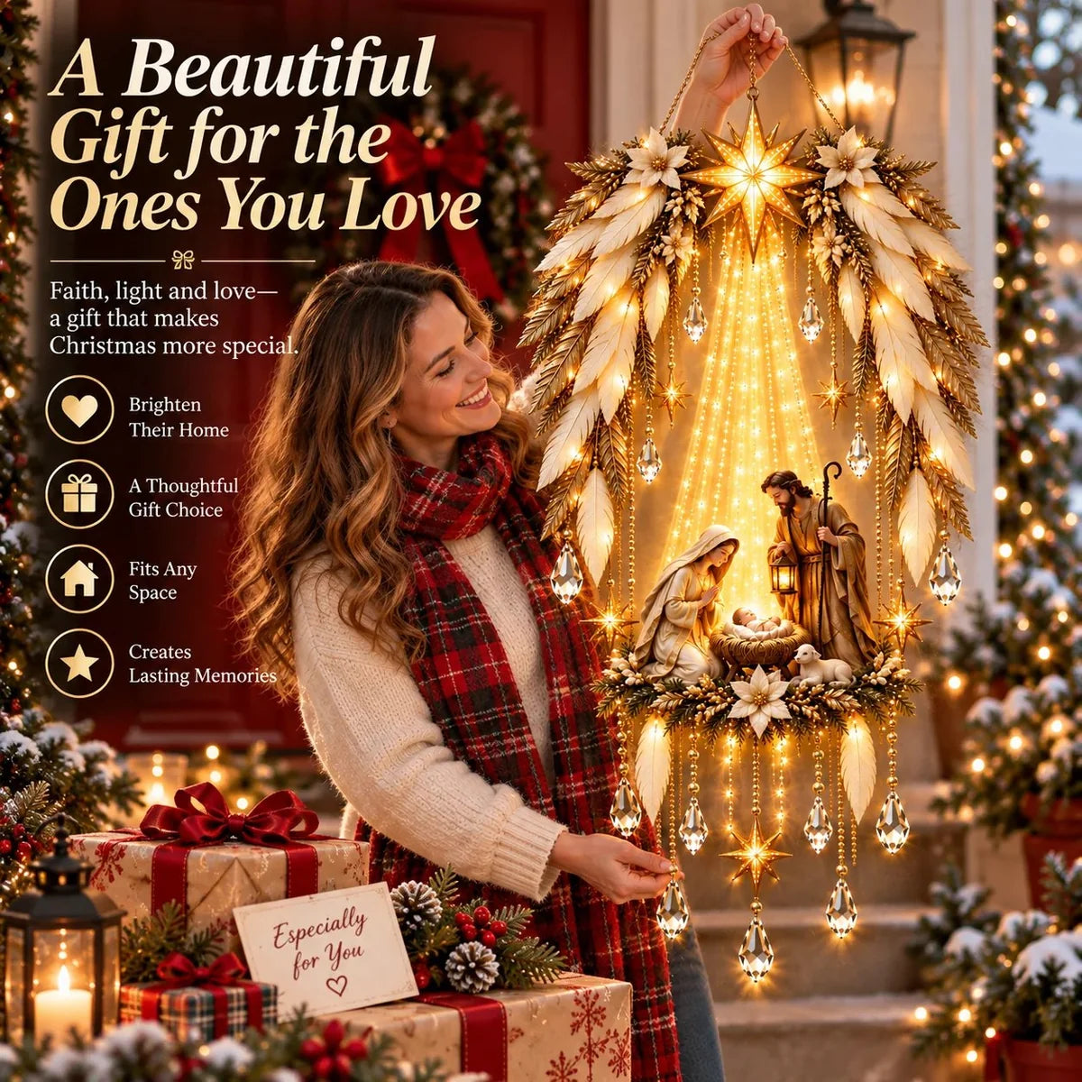 Angel Wings Nativity Wall Light — Lighted Christmas Wall Décor