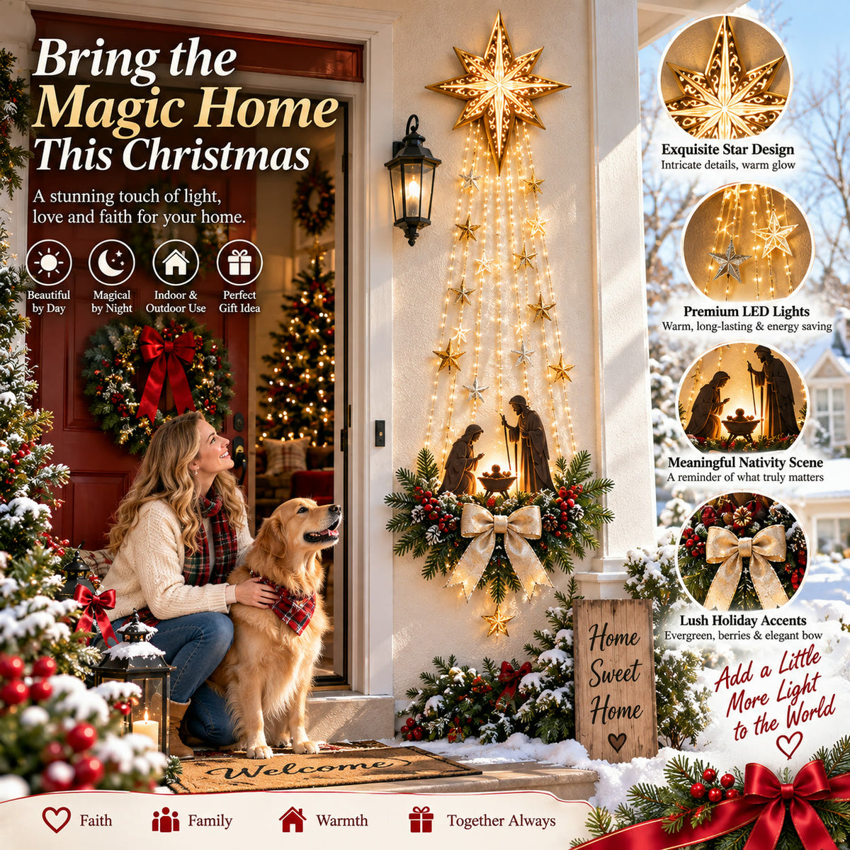 Bethlehem Star Nativity Wall Light — Lighted Christmas Wall Décor